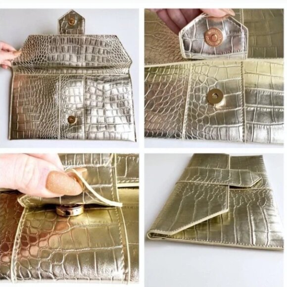 NWT JJ Winters Nikki Metallic Crocodile Clutch Vegan Leather - Picture 6 of 11